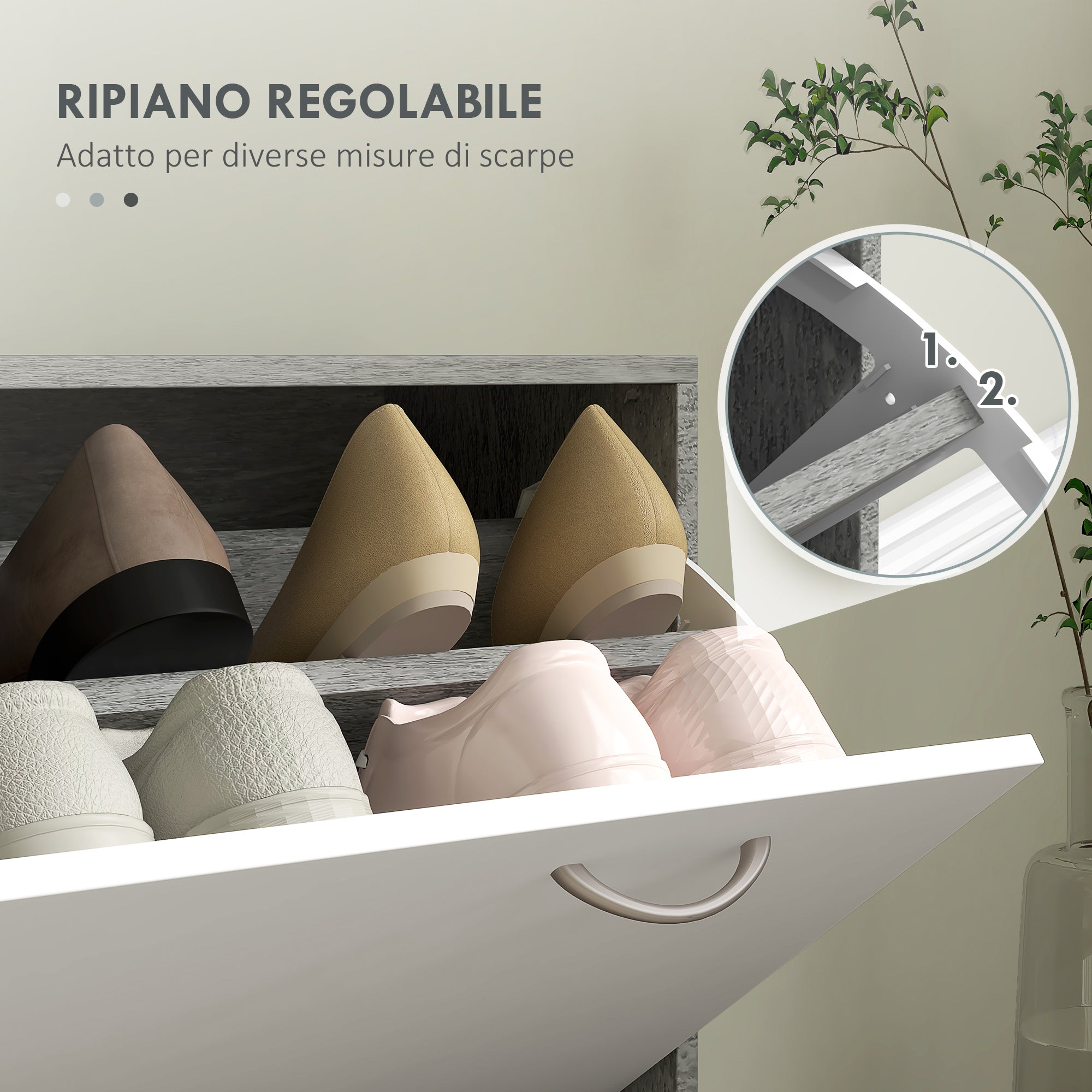 Mobile Guardaroba per Ingresso con Specchio Appendiabiti e Scarpiera Regolabile Grigio