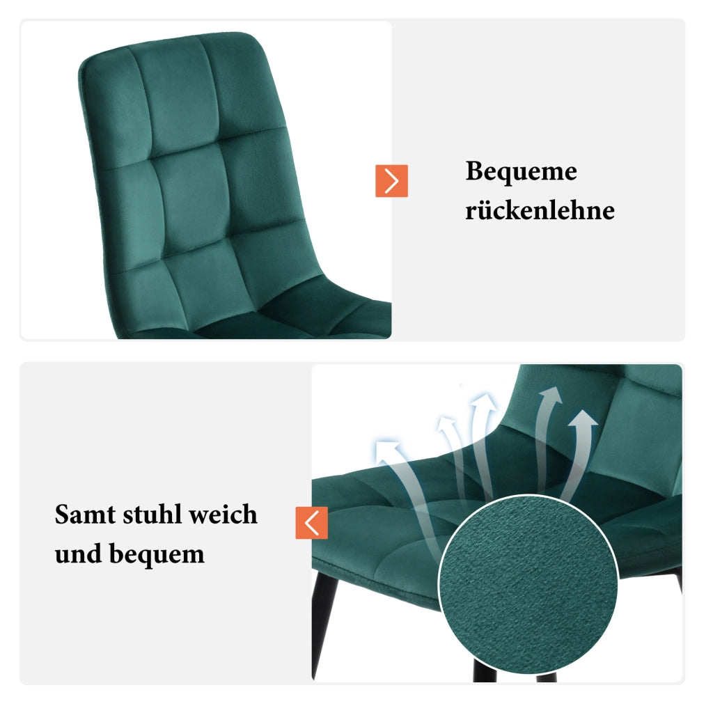 Set da pranzo 5 pezzi con tavolo 140x80 cm e 4 sedie in velluto