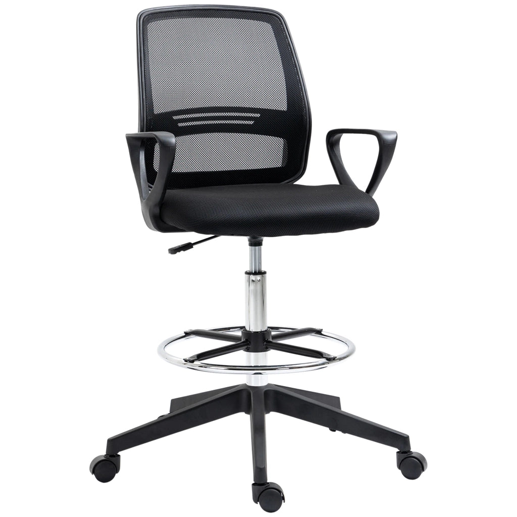 Chaise de bureau ergonomica girevole con altezza regolabile, poggiapiedi, seduta imbottita e schienale in rete nero