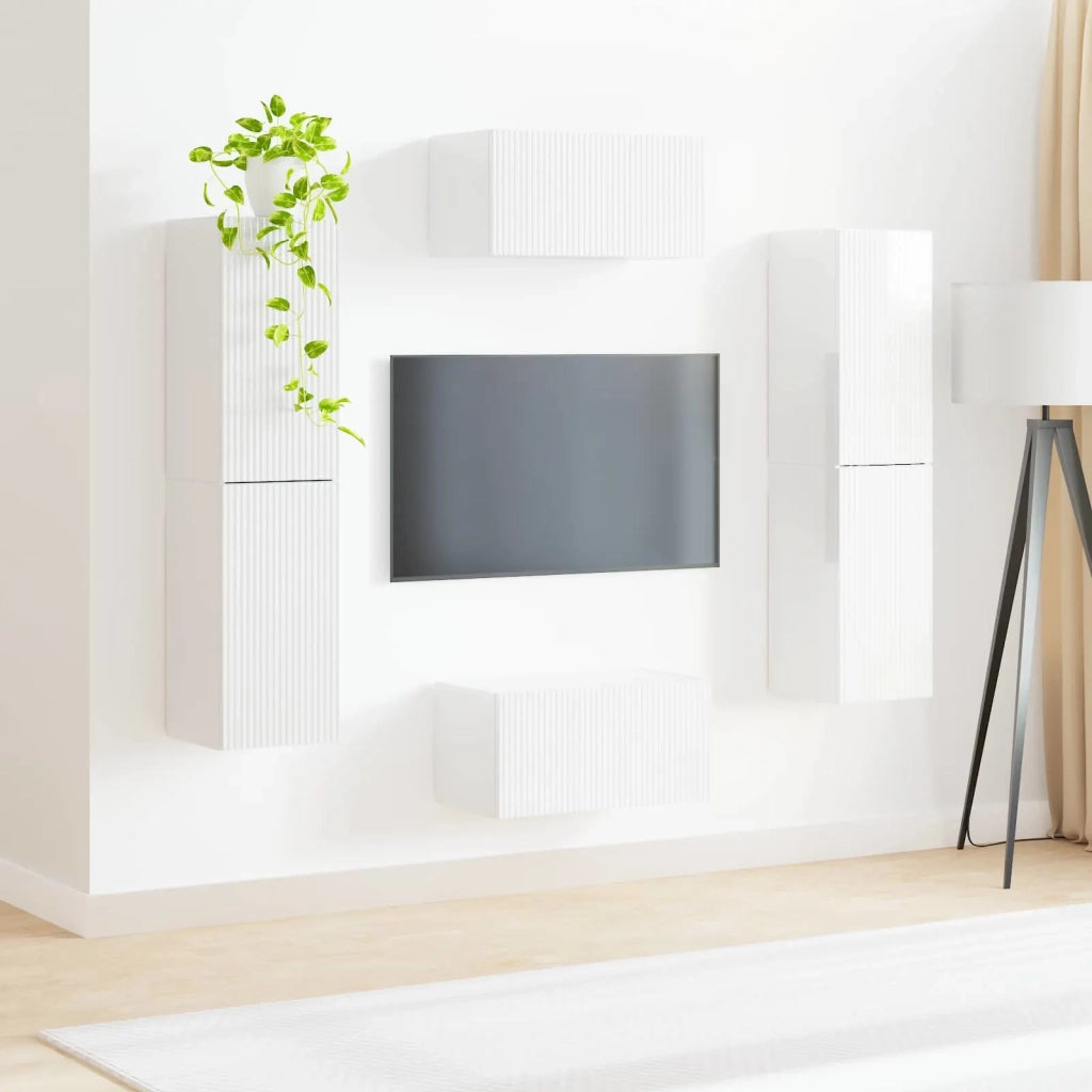 Set mobile TV 6 pcs Bianco Lucido Legno multistrato