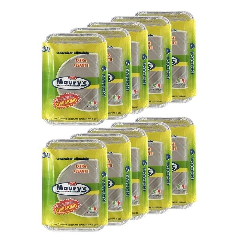 MAURY'S SET DA 10 CONTENITORI RETTANGOLARI IN ALLUMINIO DA 6 PORZIONI