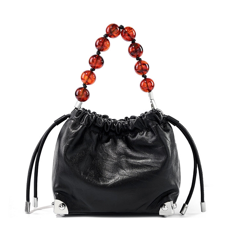 Borsa a mano grande in vera pelle, stile europeo e americano, nera
