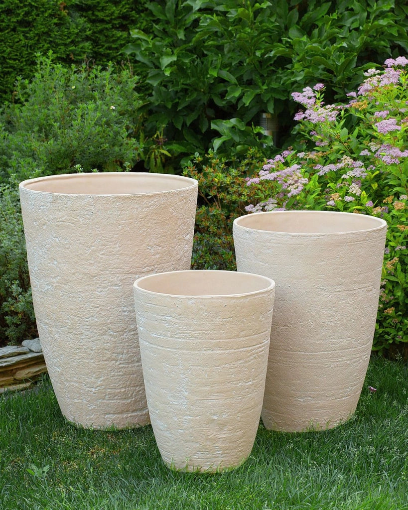 Set di 2 vasi tondi polvere di pietre per interno ed esterno beige sabbia soggiorno balcone giardino