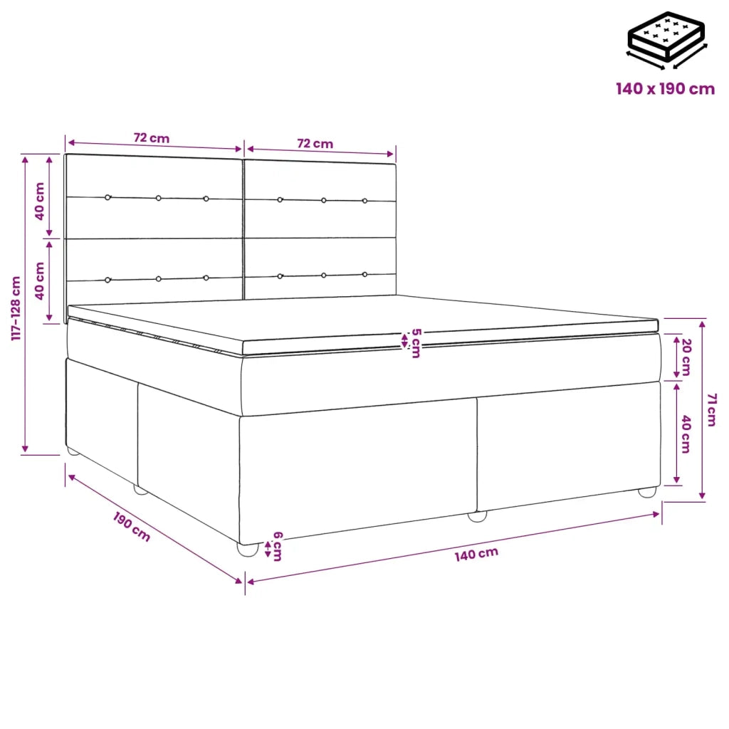 Letto box spring con materasso Nero 140 x 190 cm Tessuto 3453881