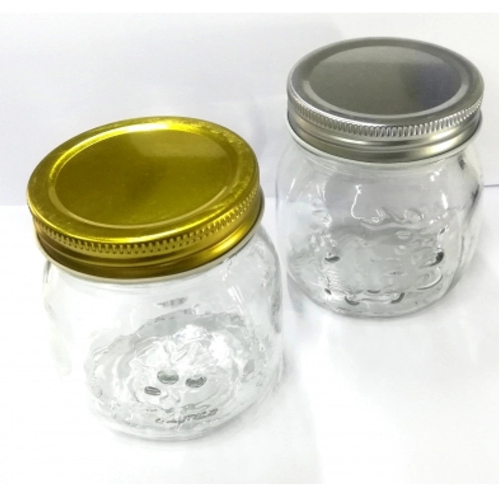 Trade Shop - 4 Vasetti Barattoli In Vetro Lavorato 250 Ml Per Marmellate Conserve Coperchio -