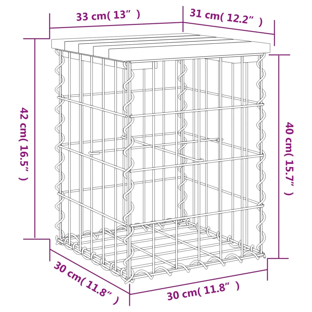 Panca da Giardino Design Gabbione 33x31x42 cm Pino Impregnato 834328