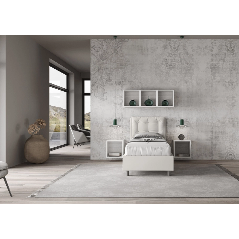 Letto imbottito Singolo 80x210 cm Annalisa - Bianco,Similpelle,Con rete