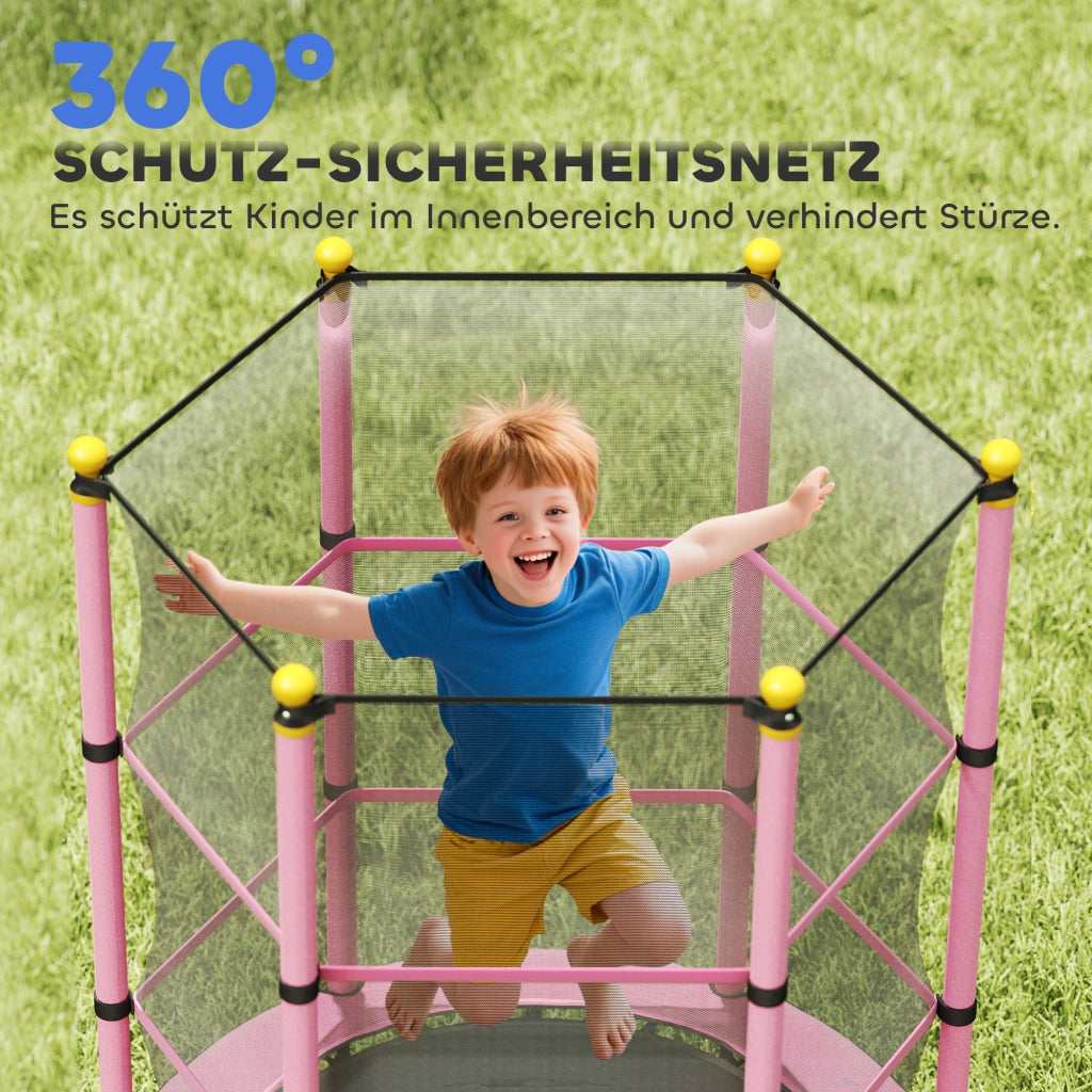 Trampolino per bambini ?140 cm ¨C Xylo ¨C con rete di sicurezza, acciaio, plastica, rosa, max 50 kg