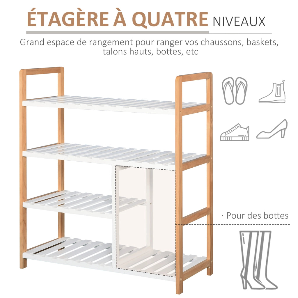 Scarpiera 4 Ripiani ¨C zephmum ¨C Legno di Pino MDF Bianco 60x25x80 cm