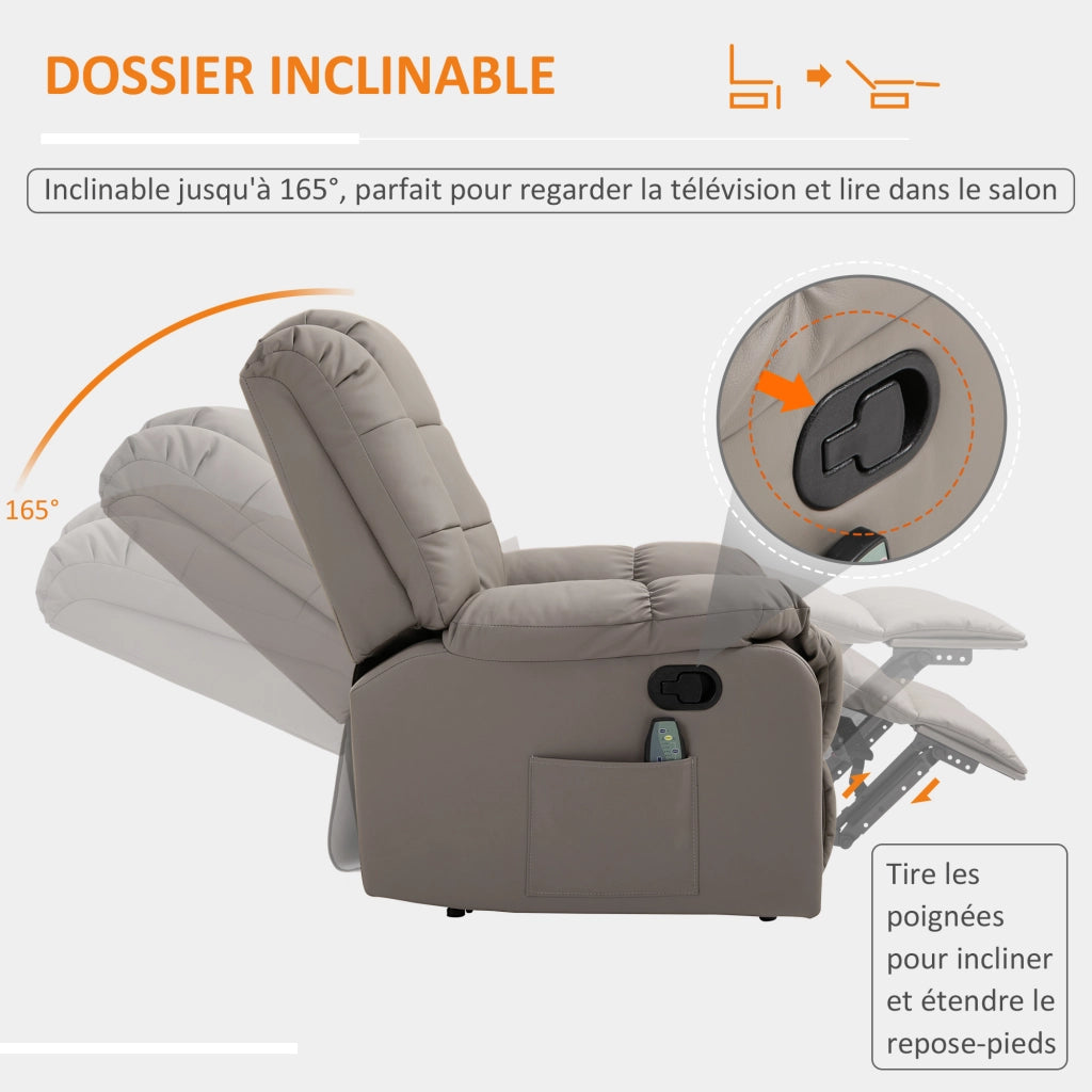 Poltrona relax massaggiante reclinabile ¨C Xylo ¨C rivestimento similpelle grigio con telecomando