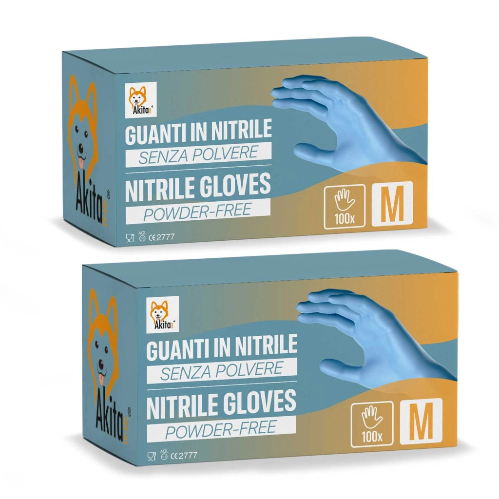 Guanti Nitrile Blu M Senza Polvere Akitaink 200 pezzi