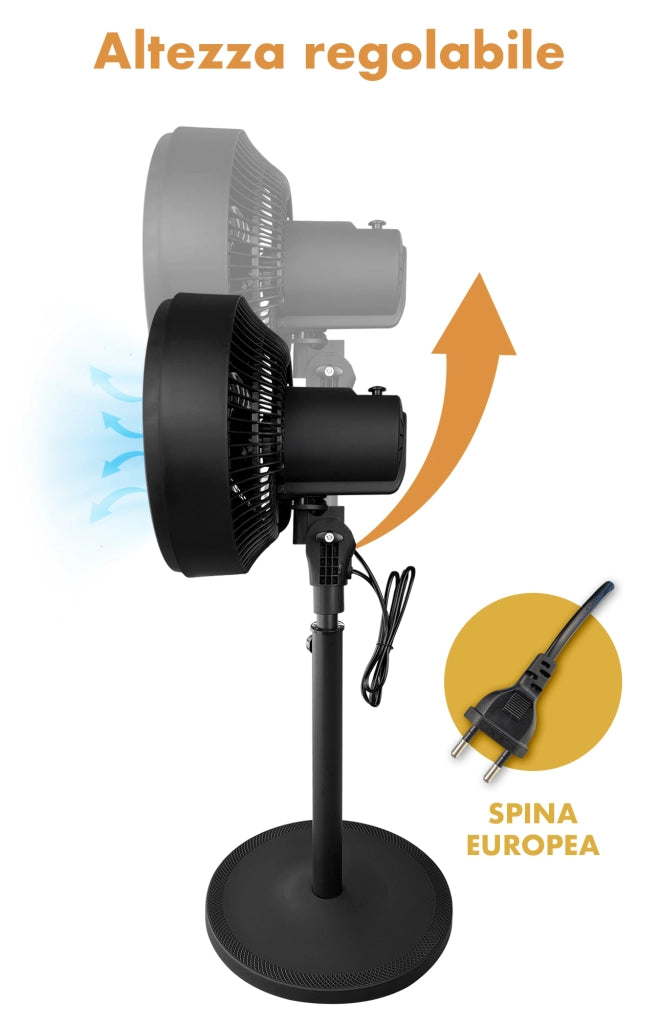 Ventilatore Piantana 70 Watt Base Rotonda 3 Velocità Grande Potente Oscillante Silenzioso Alto 90 Cm 5 Pale Colore Nero Design Moderno Prodotto Certificato Ce RoHS