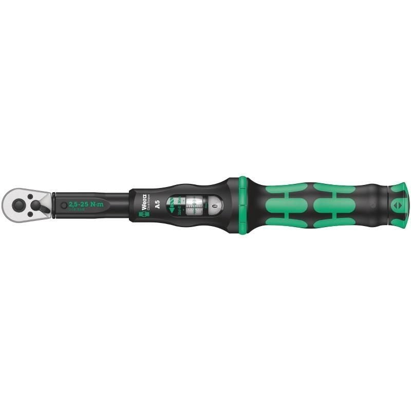 Wera 05075604001 Click-Torque A 5 Chiave dinamometrica Meccanica 2,5 - 25 Nm con Ratchet Reversibile colore Nero Verde