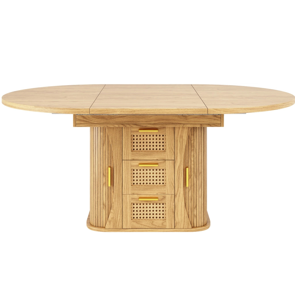 Tavolo da pranzo allungabile 118x118x77.1 cm con cassetti effetto rattan in MDF naturale
