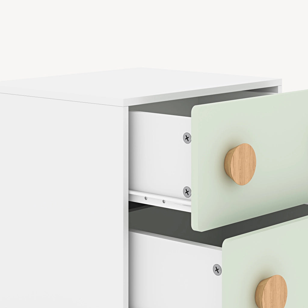 Comodino per Cameretta Vaarentaa con 2 Cassetti 47x40x35 cm - Bianco/Verde Menta [en.casa]
