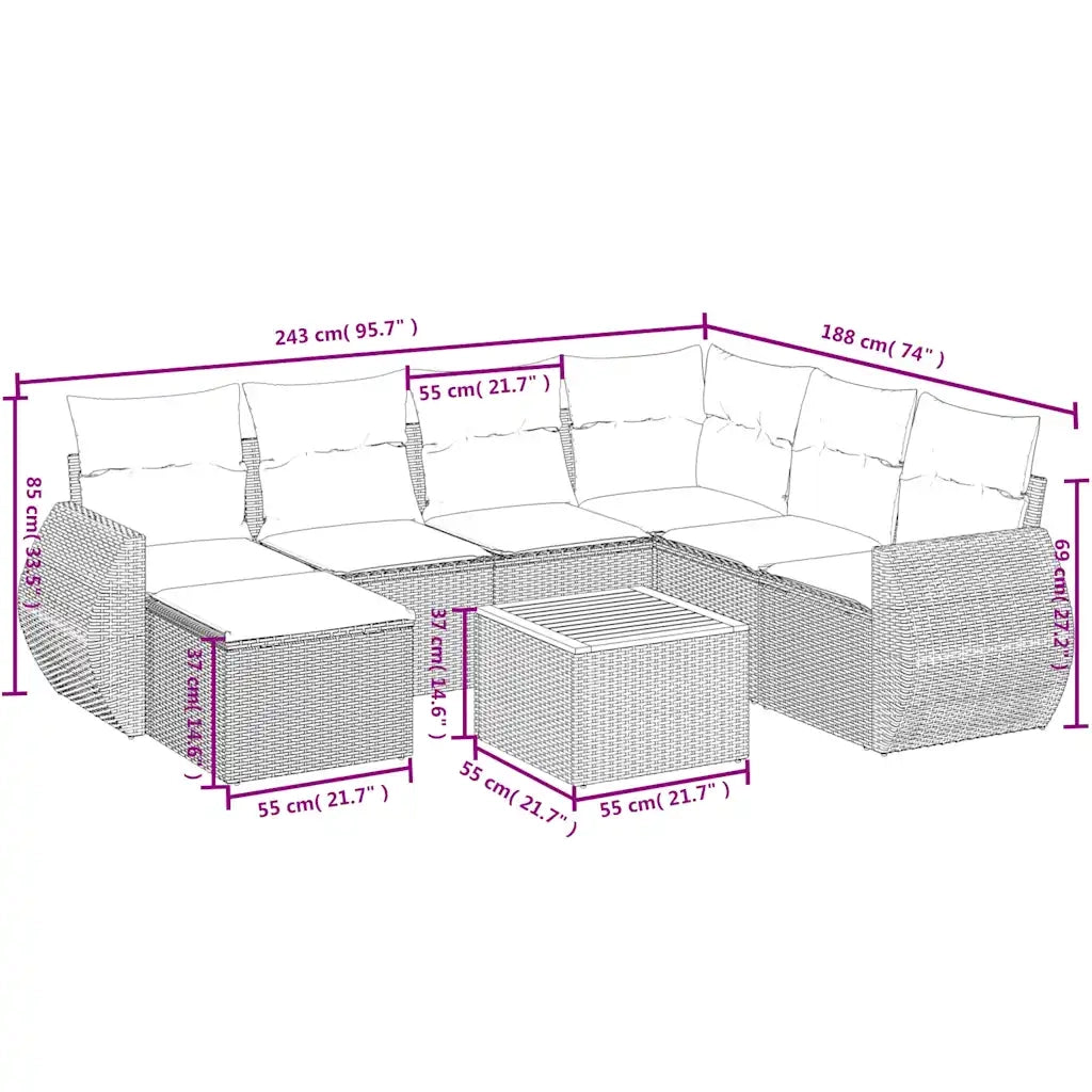 Set Divani da Giardino 8 pz con Cuscini Nero in Polyrattan 3225119
