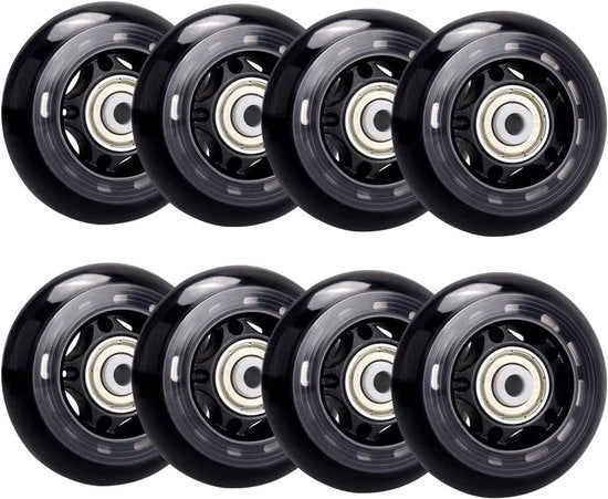Set di Ruote per Pattini Inline - Ruote per pattini inline - 8 pezzi - 76 mm - Ruote da allenamento per scooter - Nero - cuscinetti a sfera - 8 mm porta cuscinetto