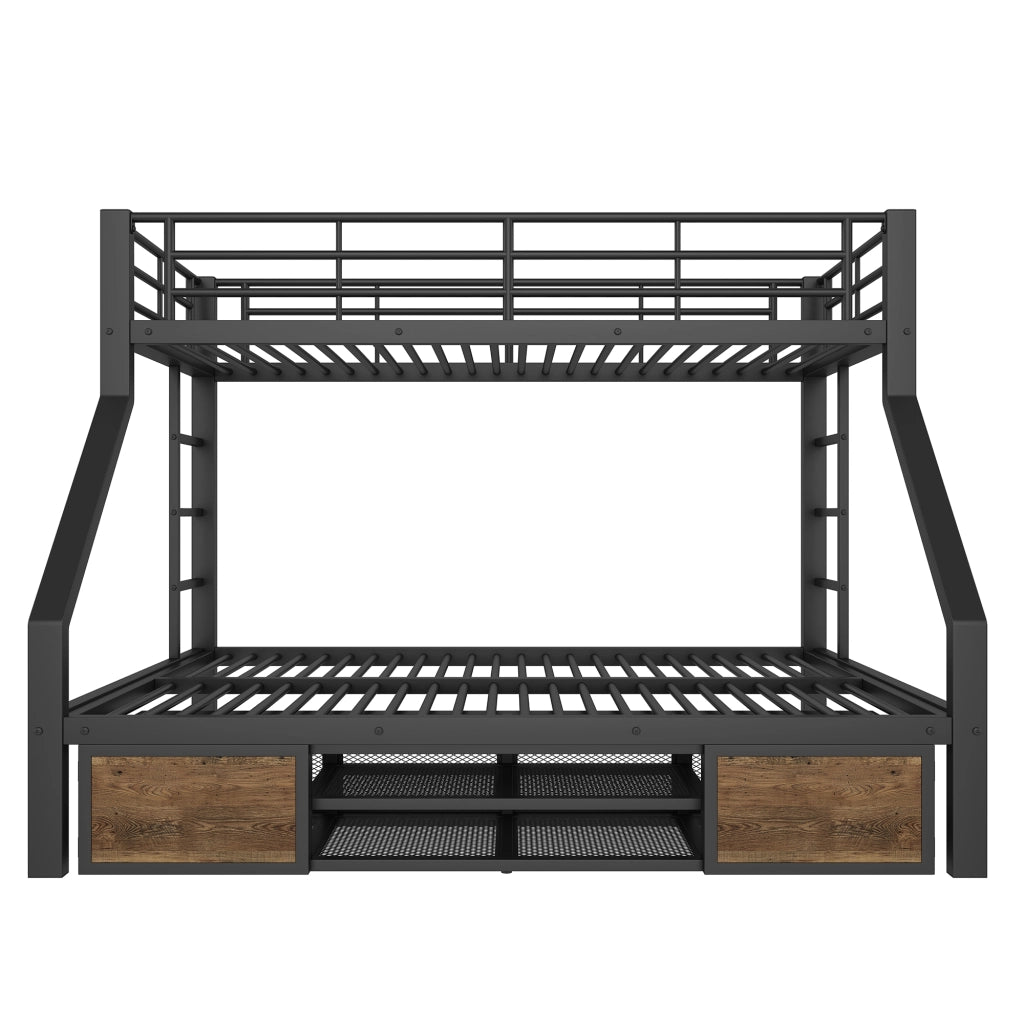 Letto a castello 90×200 cm e 140×200 cm con scarpiera e vani portaoggetti; senza materasso; nero