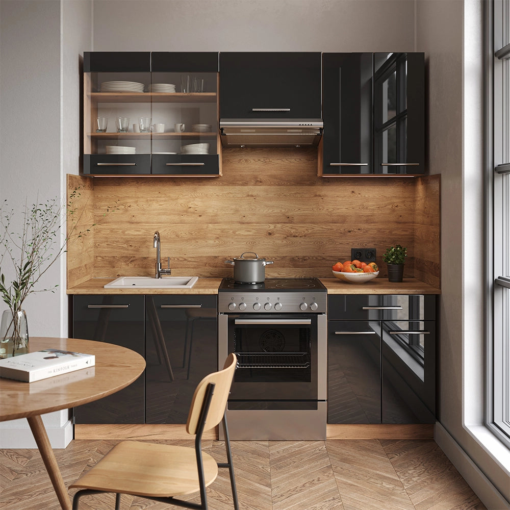 Cucina componibile Fame-Line Antracite lucido/Rovere dorato 200 cm, PL Antracite Vicco