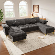 Divano angolare a U modulare 4-5 posti con 2 chaise longue; chenille grigio