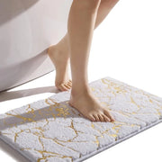 Asciugamano Bagno Bianco Decorativo con Oro per Accessori Bagno di Lusso - Piuma Microfibra Assorbente con Piastra Antiscivolo per Bagno e Vasca da Bagno 40 x 60 cm - Antiscivolo