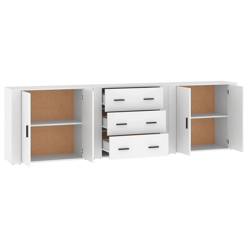 Credenze 3 pz | Madia | Buffet da pranzo | Armadio da pranzo Bianco in Legno Multistrato