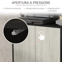 Credenza Moderna con 2 Armadietti e 4 Ante con Apertura a Pressione, 121x37x75cm, Nero