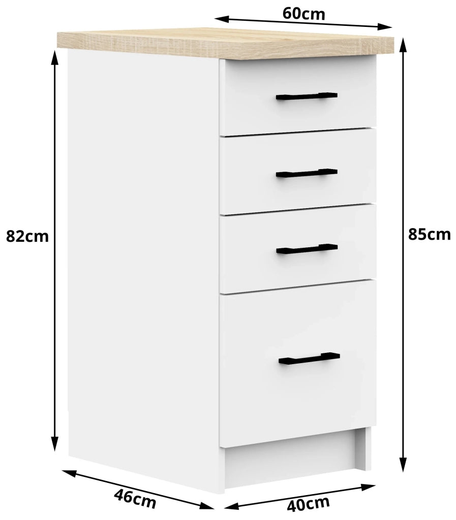 Mobile cucina modulare con piano di lavoro AKORD OLIWIA Bianco 40 cm 4 cassetti 40x46x85 cm