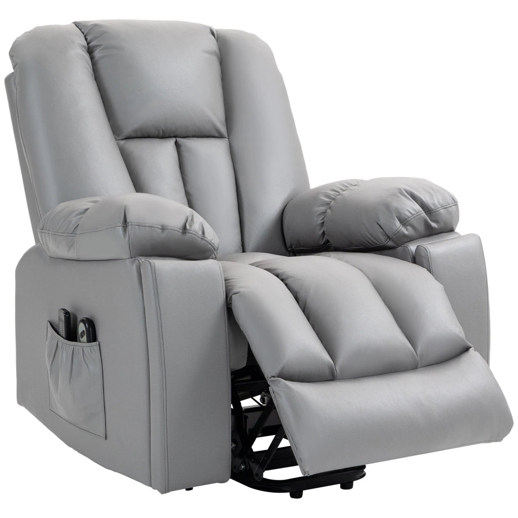 Poltrona Alzapersona Elettrica Massaggiante a 8 Punti 1 Motore 94x96x106 cm in Microfibra Grigio