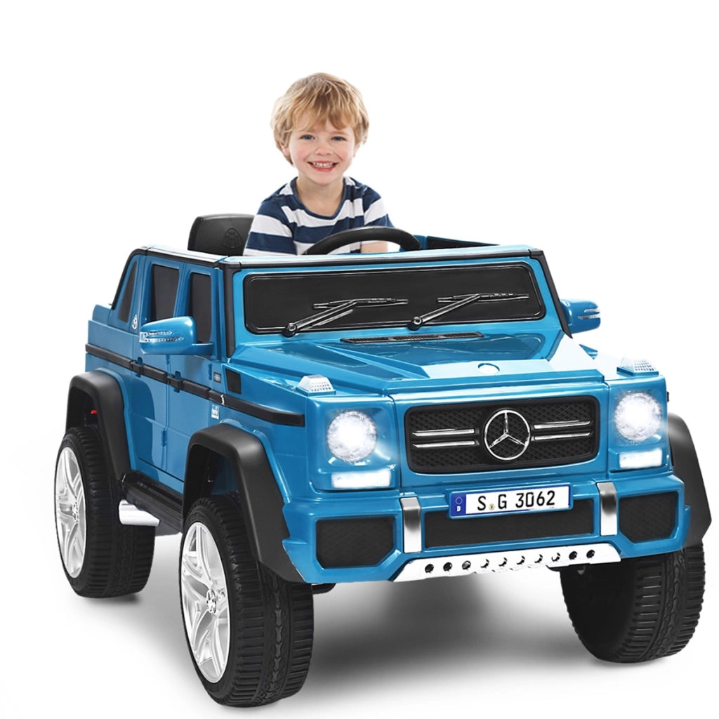 Mercedes Benz Maybach G650-S 12 V per bambini con luci LED, Jeep a batteria con 2 portiere apribili Blu-Macchinine giocattoli