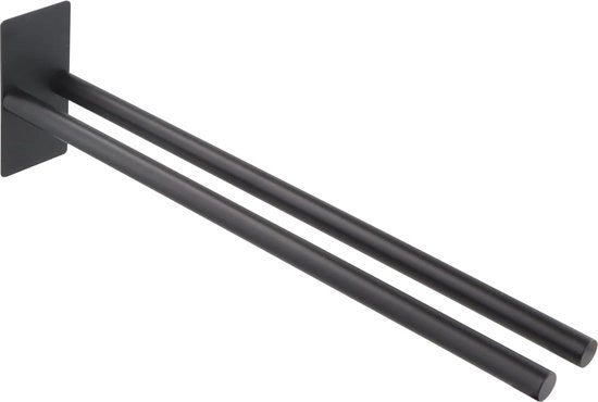 Sostegno asciugamani, senza foratura, a due braccia, in acciaio inossidabile, rettangolare, doppio 40 cm, sostegno asciugamani, fissaggio alla parete, adesivo, ferro da stiro adesivo per bagno, cucina (nero)