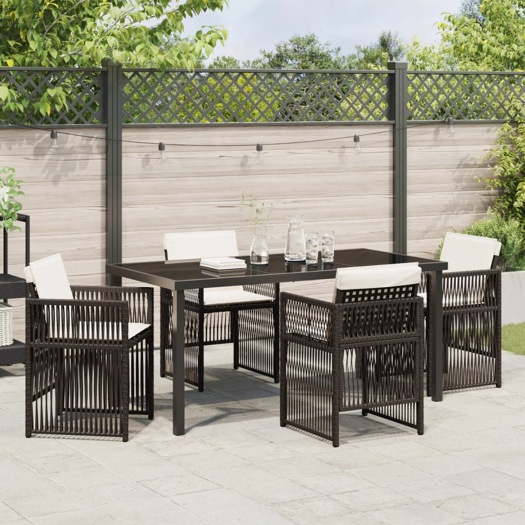 Set da Pranzo da Giardino  5 Pezzi con Cuscini Marrone Poli Rattan