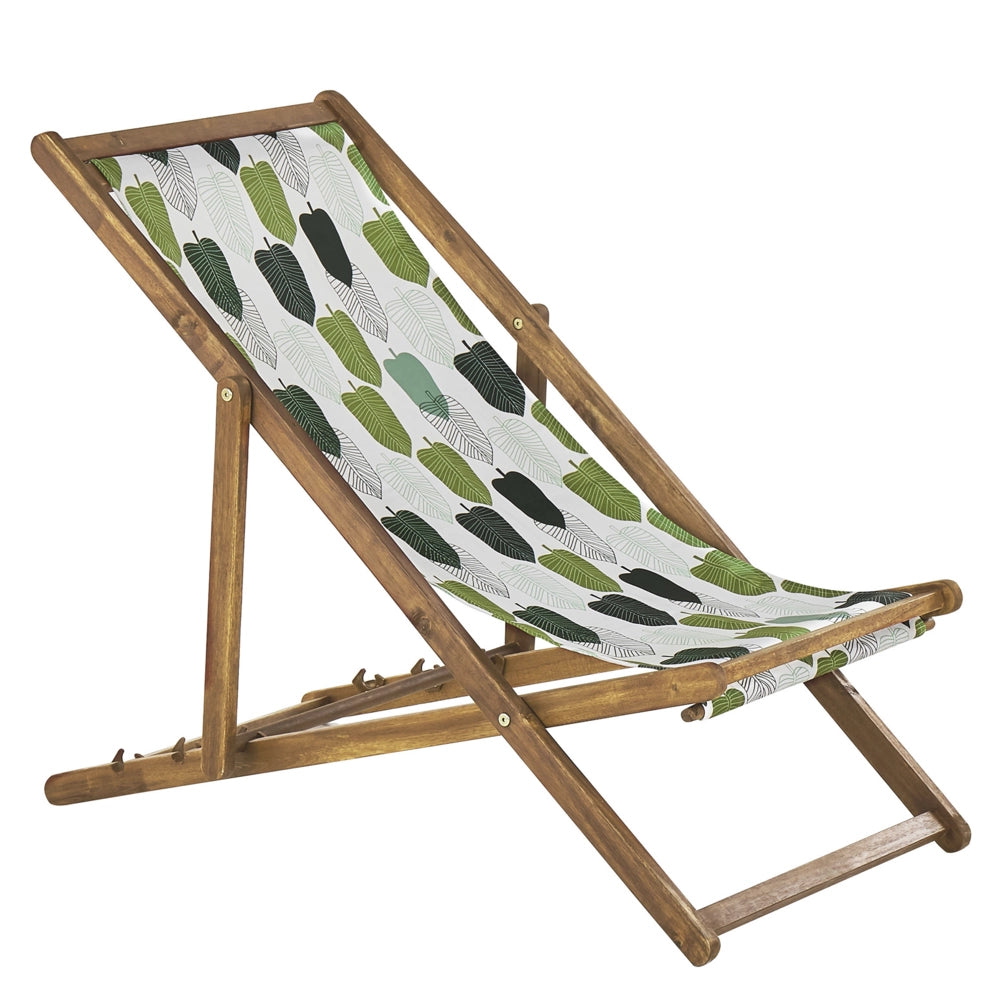 Set di 2 sedie a sdraio da giardino con struttura in legno di acacia chiaro con motivo floreale in tessuto amaca sedile reclinabile