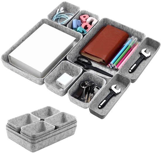Pacchetto di 8 organizzatori di cassetto, organizzatori di cassetto in velluto, organizzatori di cassetto staccabili, adatti per scrivanie, tavoli da lavoro, uffici, comodini, armadi (grigio chiaro)