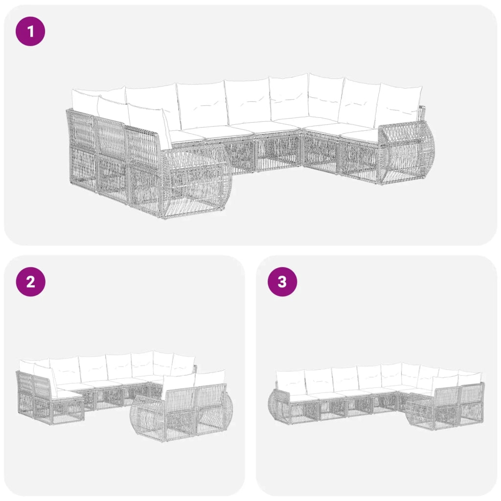Set Divano da Giardino 9 pcs Nero e Bianco Crema polyrattan 3435520