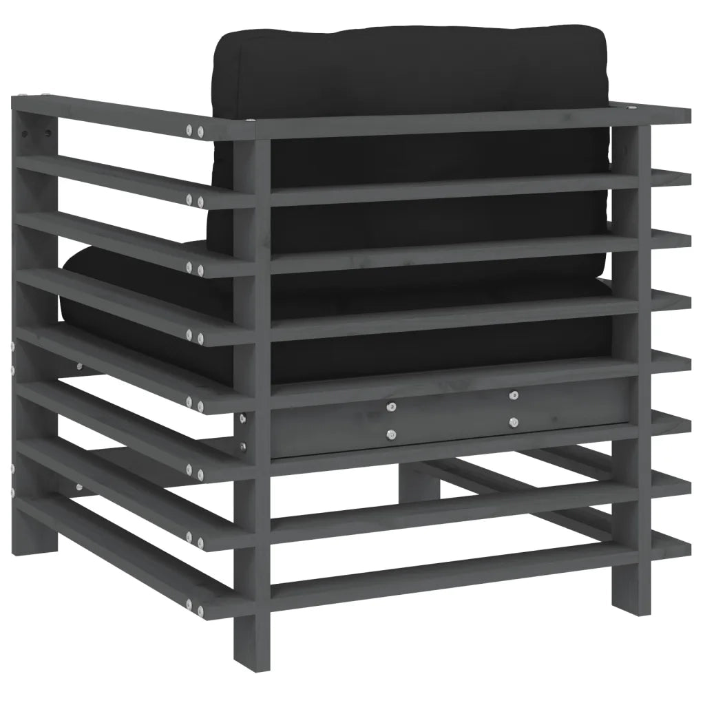 Sedia da patio-Sedie da Giardino con Cuscini 2pz Legno Massello di Pino Grigio 198345