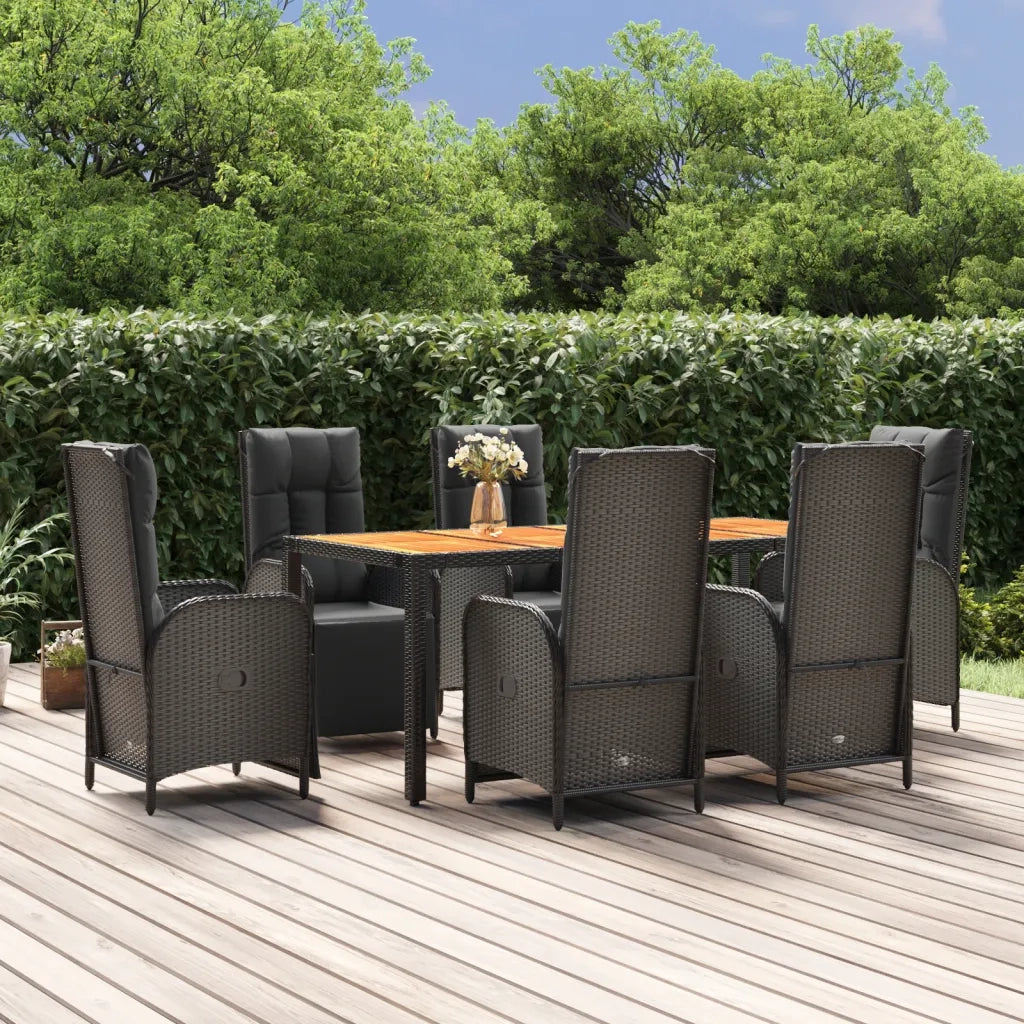 Set da Pranzo da Giardino 7 pz Nero con Cuscini in Polyrattan 3185078
