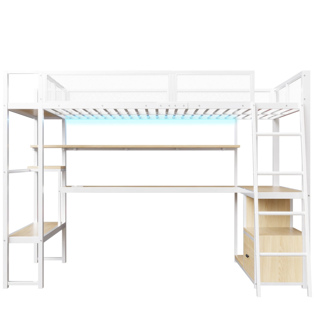 Letto a soppalco gaming 140x200 cm con scrivania e LED