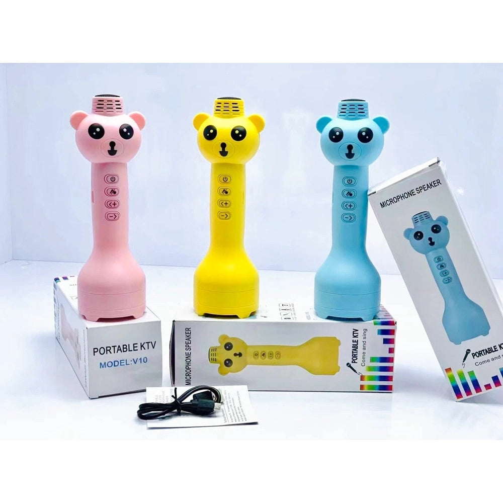 Trade Shop - Microfono Altoparlante Bluetooth A Forma Di Orsetto Per Bambini Karaoke Wireless -