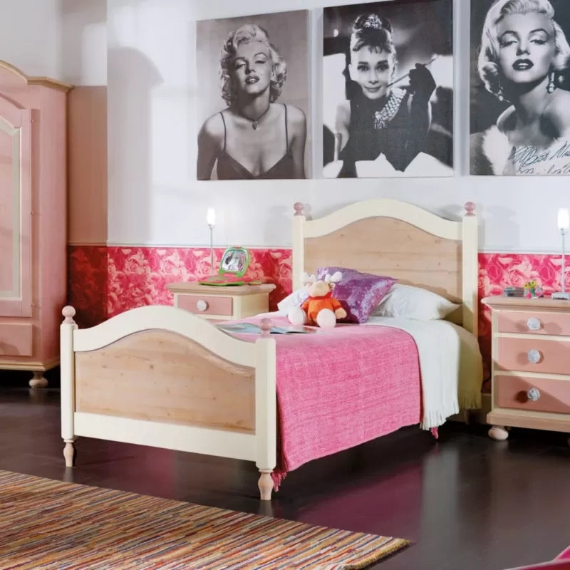Cameretta da letto singolo legno massello colore rosa - Mobili 2G