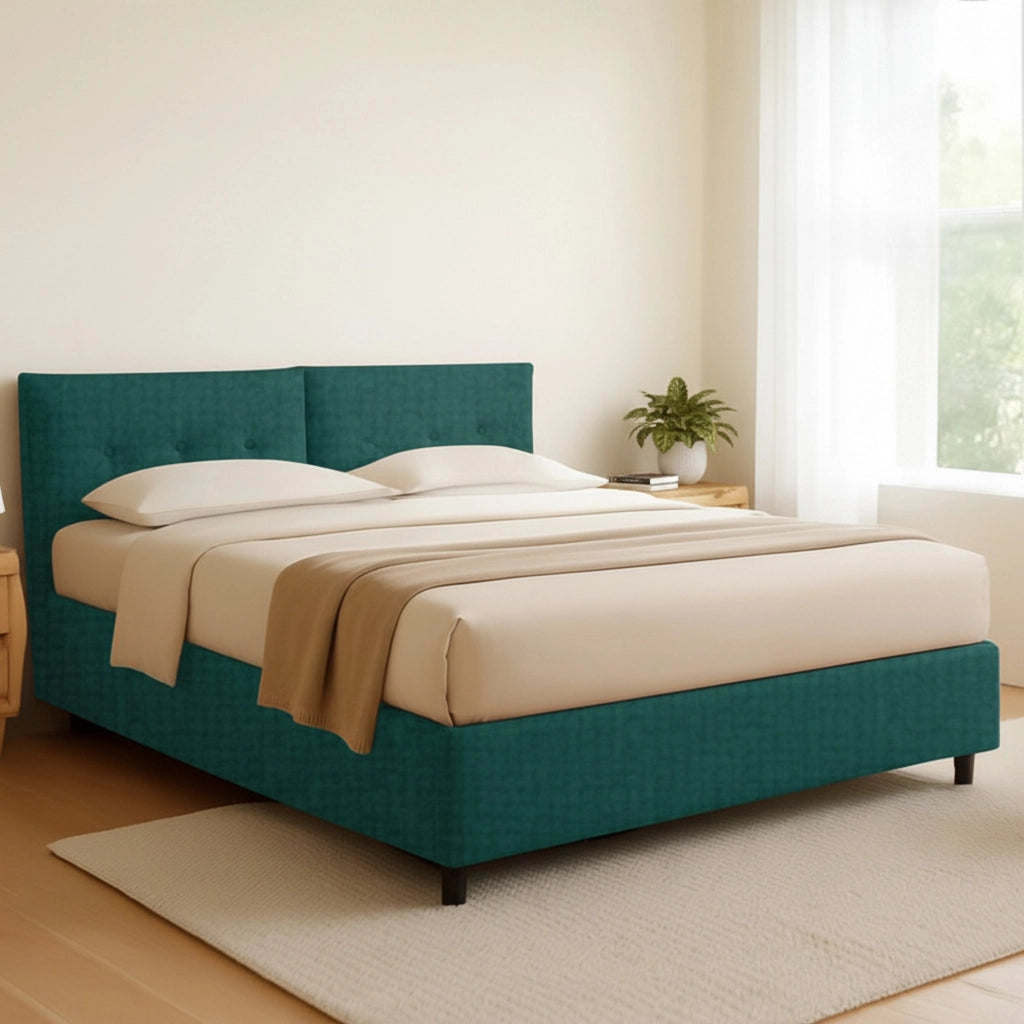 Bath, Letto Matrimoniale Sfoderabile Made in Italy, Verde Petrolio