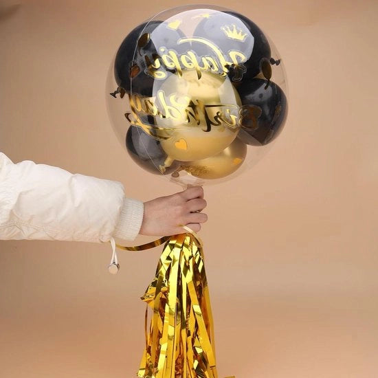 Ballooncini trasparenti 61 cm con 8 ballooncini 12 cm di lattesio - balloni di elio con adesivi per compleanni