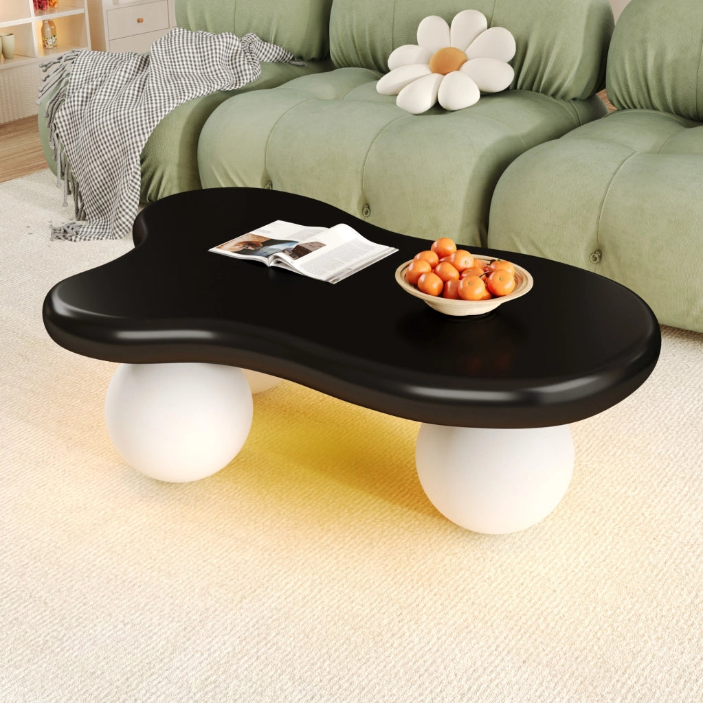 Tavolino da caffè a forma di nuvola con LED; 95x62;5x32 cm; in MDF nero e bianco