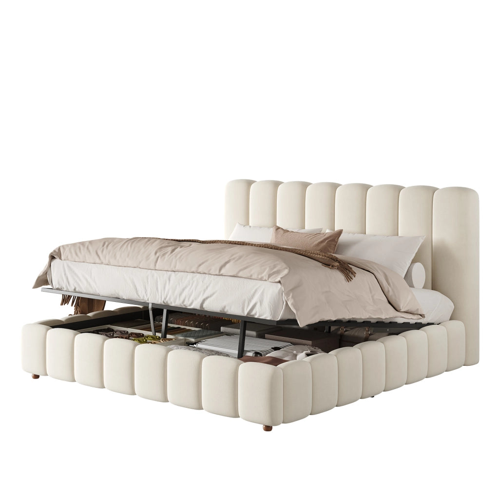 Letto matrimoniale 180x200 cm con contenitore e sollevamento idraulico; velluto beige