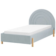 Letto con Contenitore in Velluto azzurro, Misura Singola 90 x 200 cm Design Minimalista Retro con Testiera a Mezza Luna