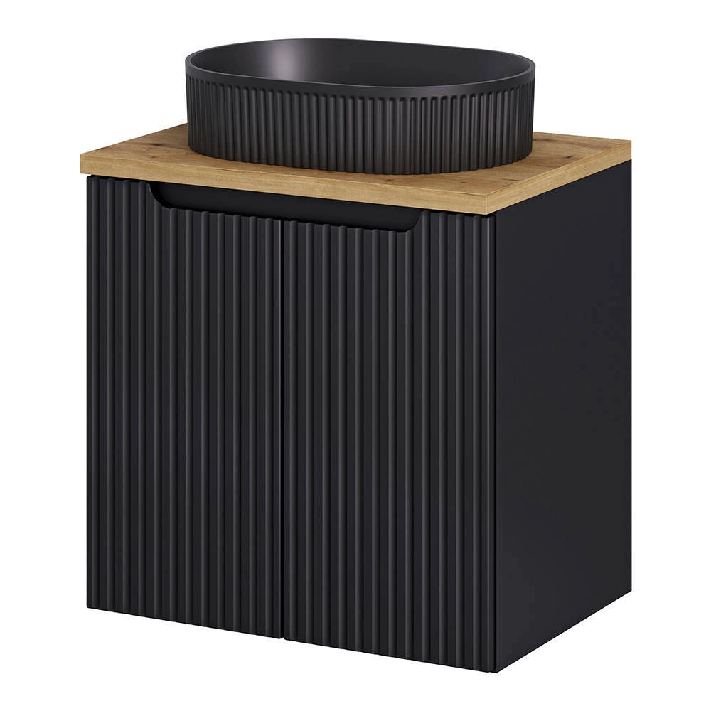 Mobile da Parete Sottolavabo NEWPORT a 2 Ante con Lavabo Ovale 60x71x40 cm - Nero/Effetto Rovere [en.casa]