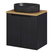 Mobile da Parete Sottolavabo NEWPORT a 2 Ante con Lavabo Ovale 60x71x40 cm - Nero/Effetto Rovere [en.casa]