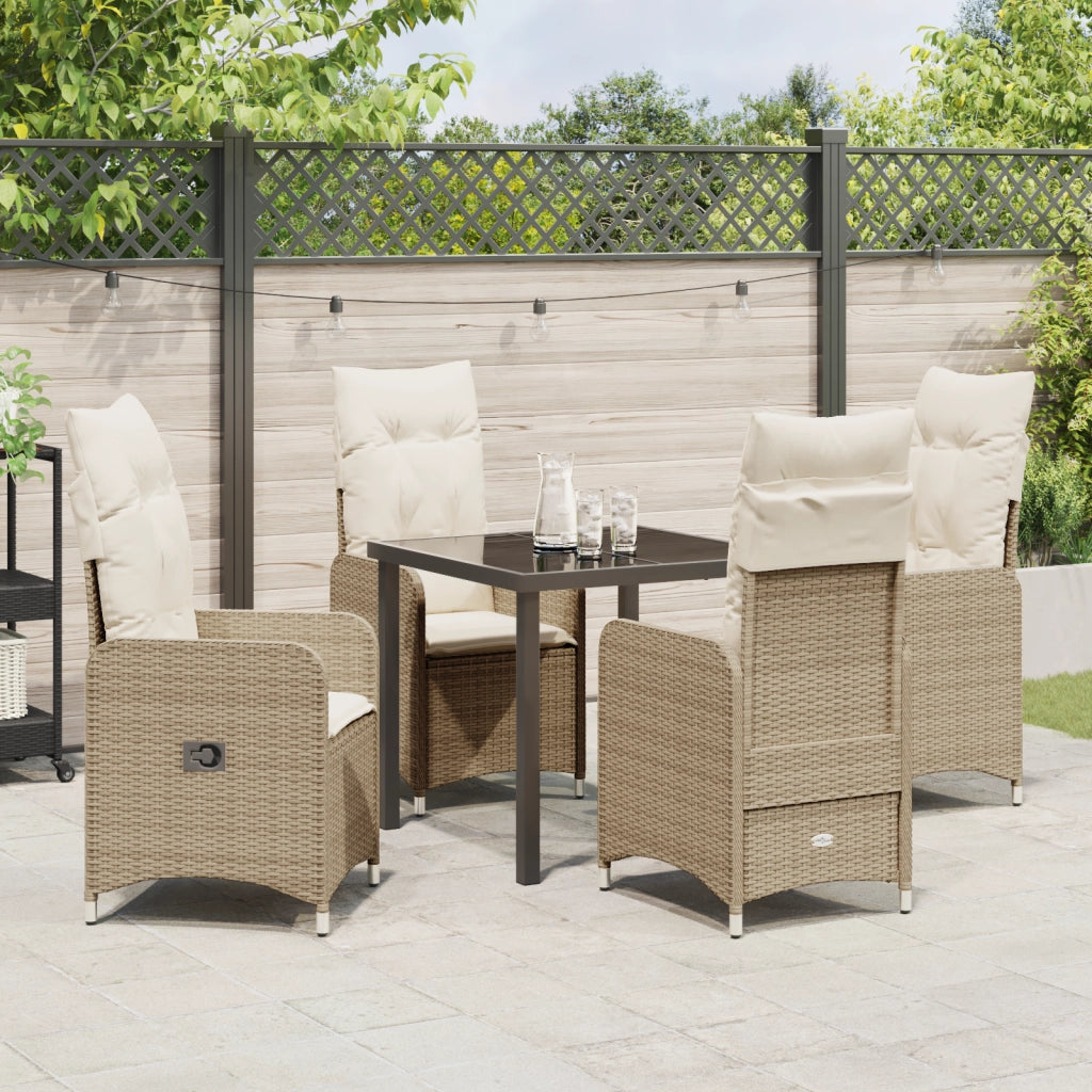 Set da Pranzo da Giardino 5 Pezzi con Cuscini Beige Polyrattan