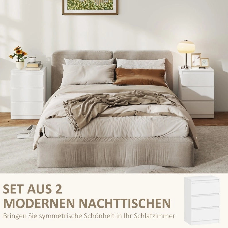 Set di 2 comodini bianchi con 3 cassetti, 40 x 30 x 59,5 cm