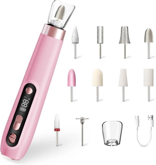 Kit Manicure e Pedicure Senza Fili - 10 Velocità, Trapano a Batteria con LED - Rosa